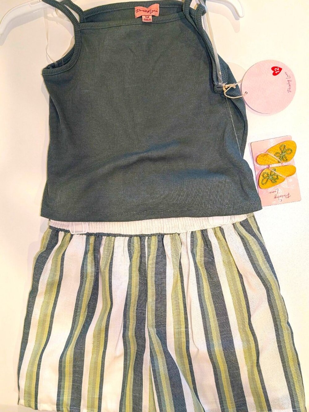 Paisley Lane Girls 2-Piece Outfit Cami Tank Top & Striped Shorts Set Size 12 NWT